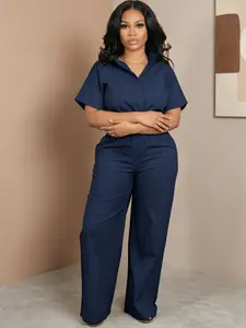 Womens 2 Piece Matching Set Casual Office Outfit Short Sleeve Shirt and Sweatpants 2026 Summer Work Leisure Loungewear Two Piece Tracksuit Business Casual Everyday Wear Lightweight Co-ords 95%Polyester 5%Spandex