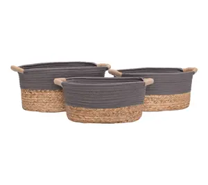 Seville Classics 3-Piece Natural Water Hyacinth Basket Set
