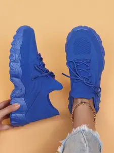 Women's Fashionable Colorblock Lace up Front Low Top Sneakers, Casual Breathable Comfortable Sports Running Shoes, Contrast Mesh Design Sneakers for Daily Wear