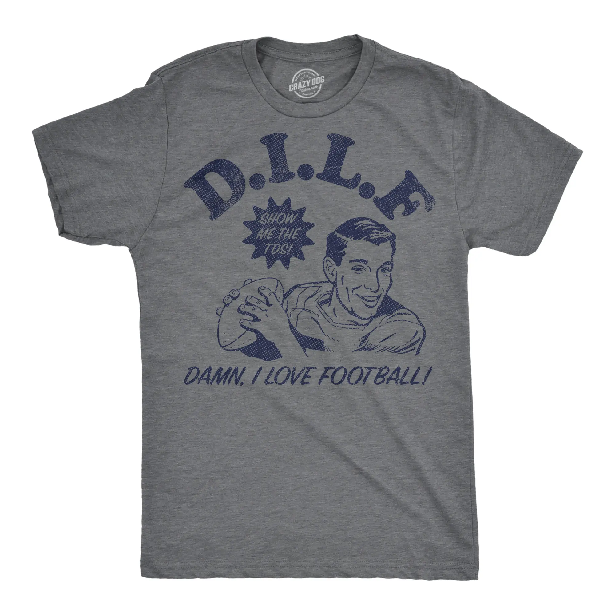Mens Funny T Shirts DILF Damn I Love Football Sarcastic Graphic Novelty Tee For Men Mens Funny T Shirts Cool Vintage Fashion T-Shirt Gift Classic Menswear Funny Football Short Sleeve Novelty Tees for Guys Dark Grey