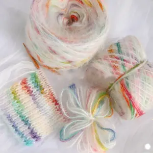 2Pcs (50g Each) Colorful Gradient Spray Yarn, Ombre Wool Mohair Hand Mixed Yarn, Thick Crochet Yarn for Scarf, Dreamy Knit