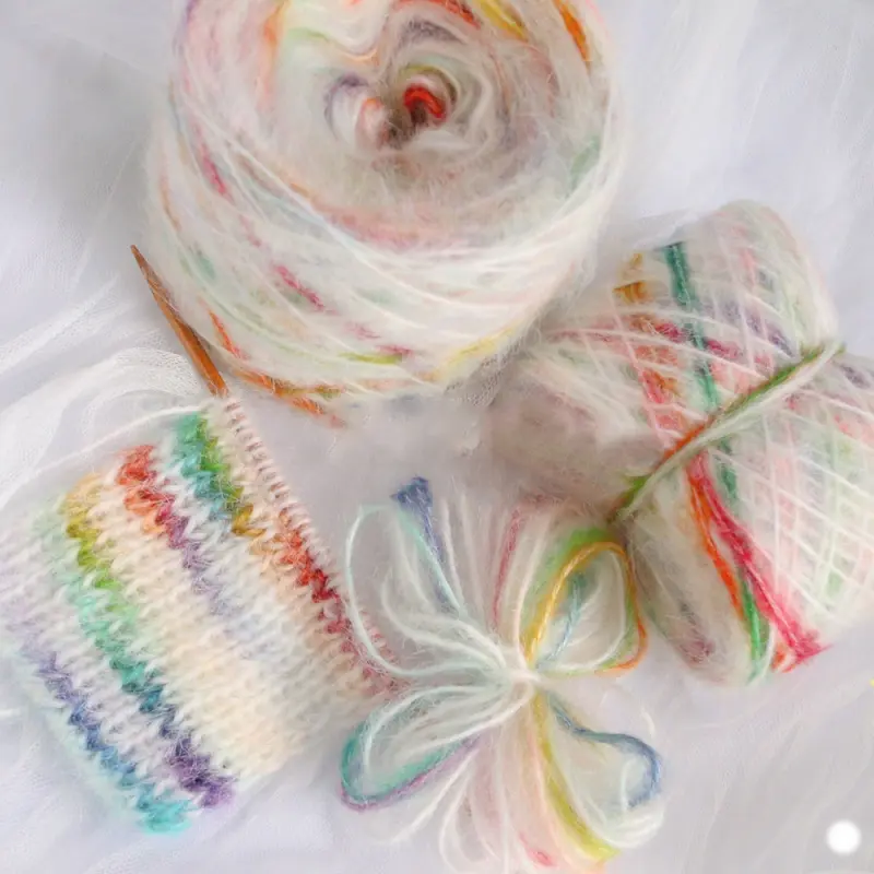 2Pcs (50g Each) Colorful Gradient Spray Yarn, Ombre Wool Mohair Hand Mixed Yarn, Thick Crochet Yarn for Scarf, Dreamy Knit, Chunky Yarn for Hand Knitting