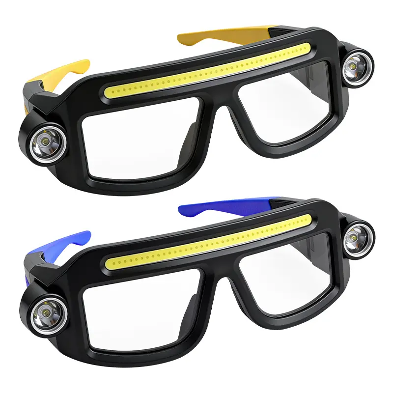 Adults’ 2-Pack Rechargeable Headlight Safety Glasses, 5-Mode IPX4 Water Resistant Lightweight Wear with Type-C USB Cable Charger, Ideal for Running, Car Repair