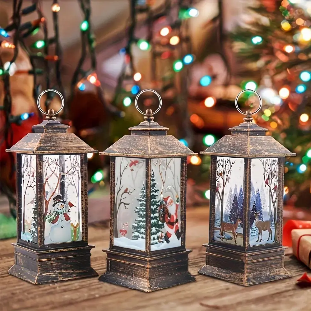 Festive Mini LED Candle Lantern Light Set - Hanging LED Lights Mini Lanterns with Seasonal Motifs (Santa, Snowman, Reindeer) - Warm Glow Indoor/Outdoor Christmas Decor (Battery Not Included)