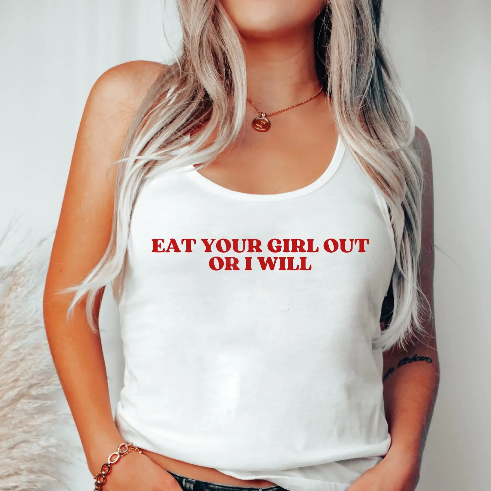 Funny LGBTQ Pride Tank Top, Eat Your Girl Out Or I Will Tee, Comfort Cotton Tank Top For Dailywear