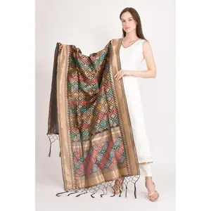 Black Jacquard Polyester Dupatta With Tassels