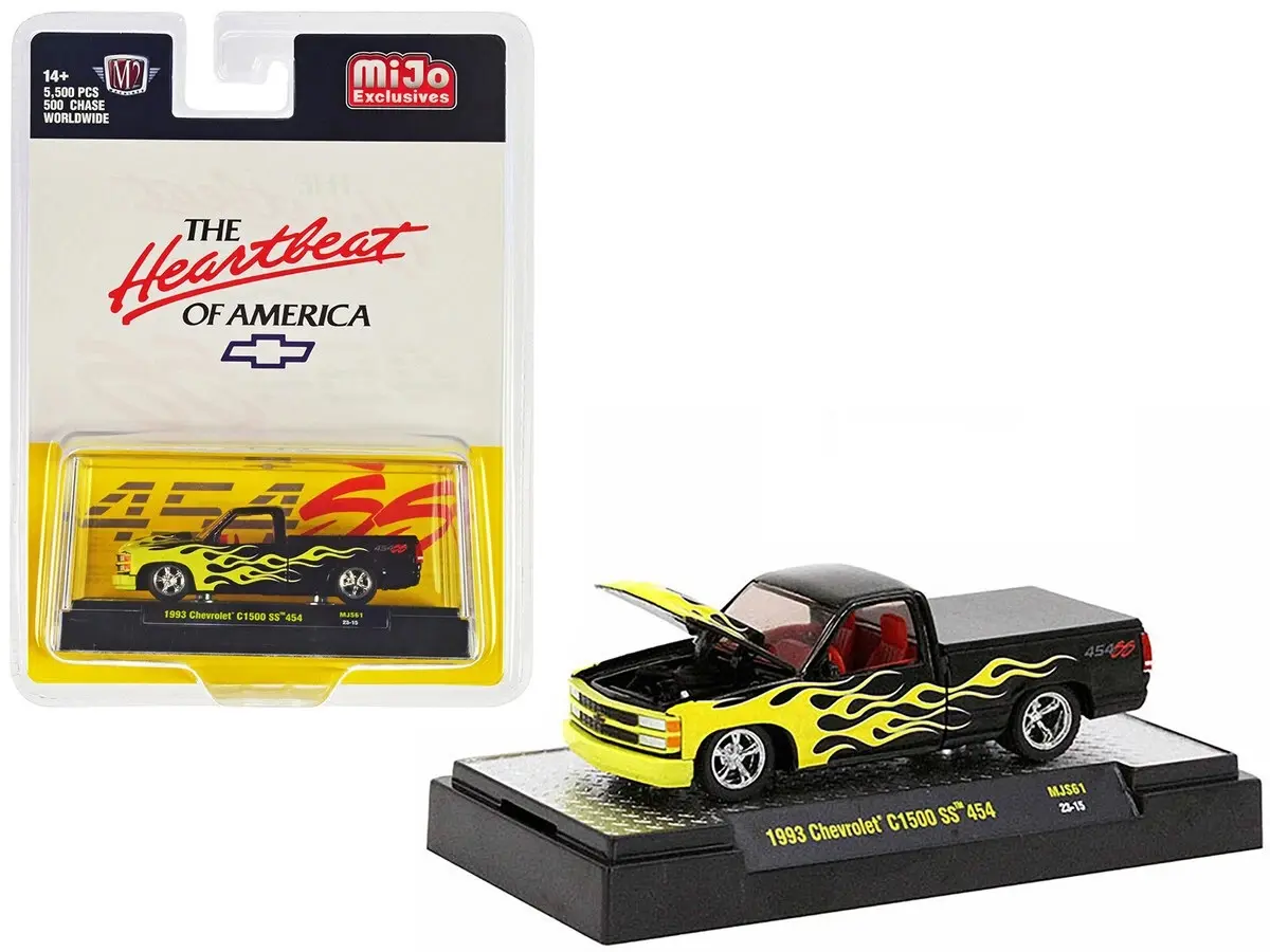 M2 1993 Chevrolet C1500 SS 454 Pickup Black W/Flames 1/64 Model 31500-MJS61