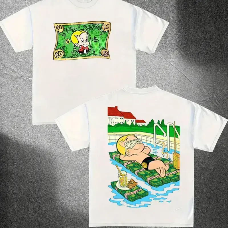 Richie Rich Cash Money T-Shirt, Vintage Y2K Graphic Tee, Streetwear Retro Cartoon Top Viral Sweatshirt, Hoodie, Full Colors, For Men, For Women white