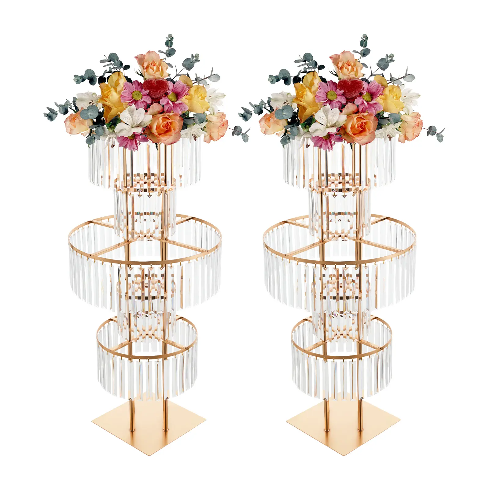 2-Pack Iron-Acrylic 5-Tier Flower Stand with Crystal Accents, Geometric Base, Electroplated Finish, 11 lbs Max Load - Floor/Tabletop Home Organizer for Garden Decor, Garden Accessories, Housewarming Gift