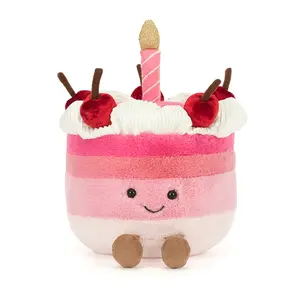 Jellycat Cheryl Cherry Birthday Cake - Fluffy Stuffed Toy with Whipped Cream, Red Cherries and Glitter Candle, Great Gift for Kids, Birthday Gifts, Plush Collectors, and Home Decor