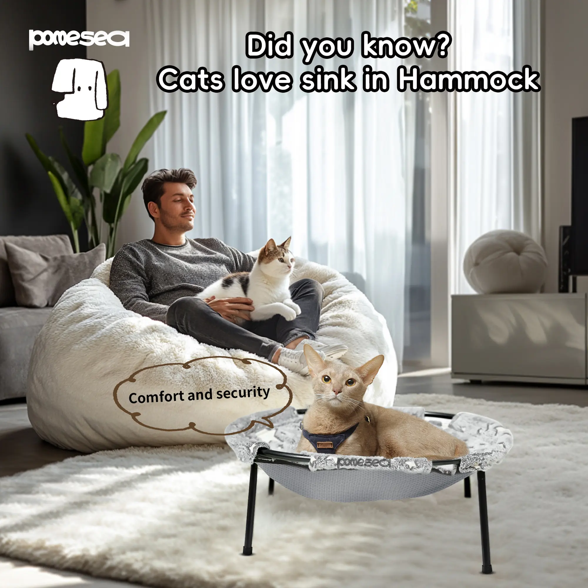 POMESEA Napping Spot,Desk & Floor Cat Hammock,Soft Elevated Pet Bed for Dogs & Cats, Glow in The Dark,Raised Cozy Hammock,Cat Lounge Furniture