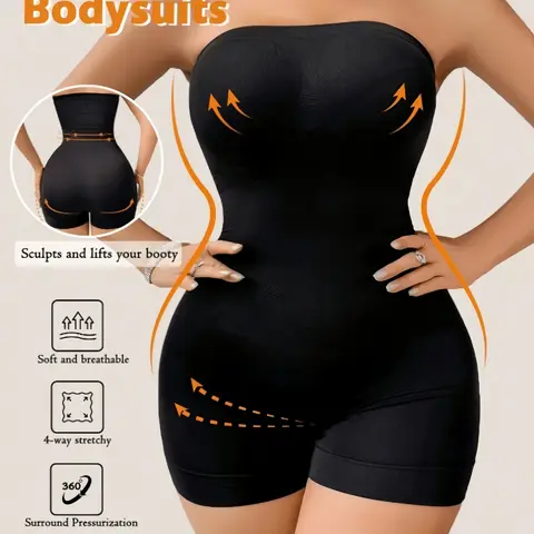 1-Piece Women's Strapless High-Compression Shapewear Romper, Tummy Control and Butt-Lifting, Fajas, Soft Breathable Stretchy Body Shaper for Weddings, Parties and Daily Wear