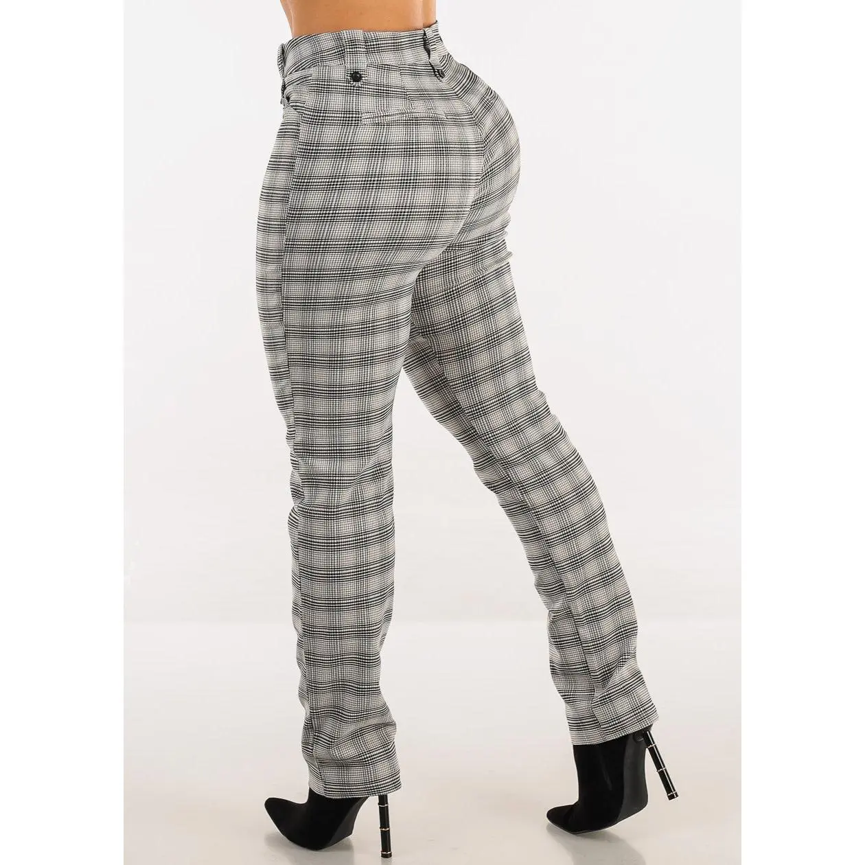 Push Up High Waist Plaid Straight Leg Pants Black
