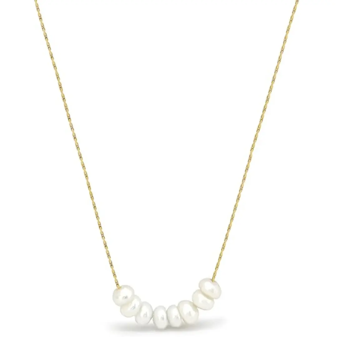 Altitude Boutique Floating Pearls Necklace | Cultured Freshwater Pearls on 18K Gold or Silver Plated Stainless Steel Chain | Hypoallergenic and Waterproof