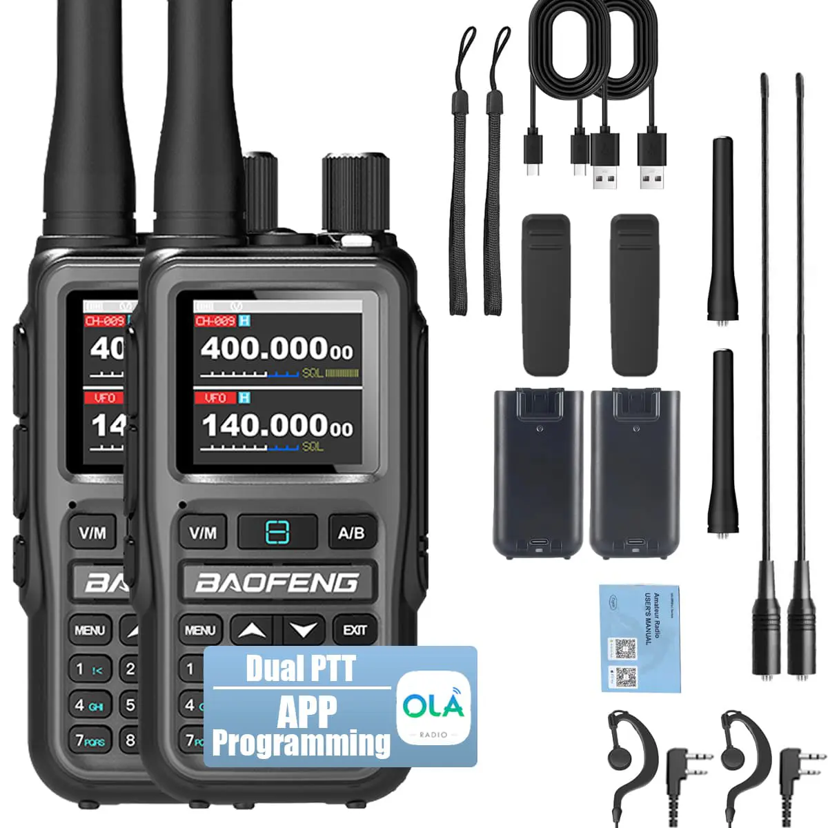Baofeng UV-5R Mini Dual Band Radio - 5W 2-Way Radio w/999CH | Bluetooth & NOAA Weather | USB-C Charging | Emergency Kit for Camping, Hunting (2 Pack)​
