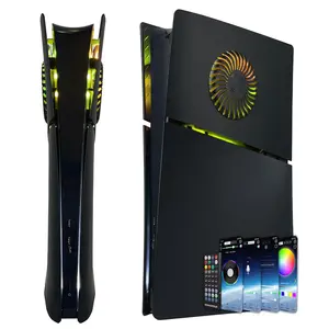 Cover Plates for PS5 Slim Digital Edition with RGB Light Strip and Dust Filter with Cooling Vents  400+ Effects LED Light Ring Console  Plate Cover DIY Decoration Kit Accessorie Black