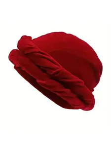Fashionable Men's Velvet Lined Double-layer Hat With Braided Scarf For Autumn & Winter