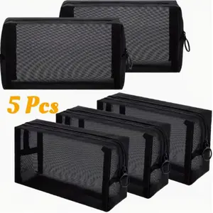 5pcs Mesh Makeup Bag, Travel Mesh Cosmetic Bag, Portable Toiletry Bag, Black Breathable Mesh, for Accessories Organizer tiktokshopspringglowup