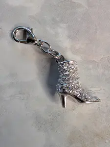 Sterling Silver Detailed CZ High Heel Cowboy Boot Charm
