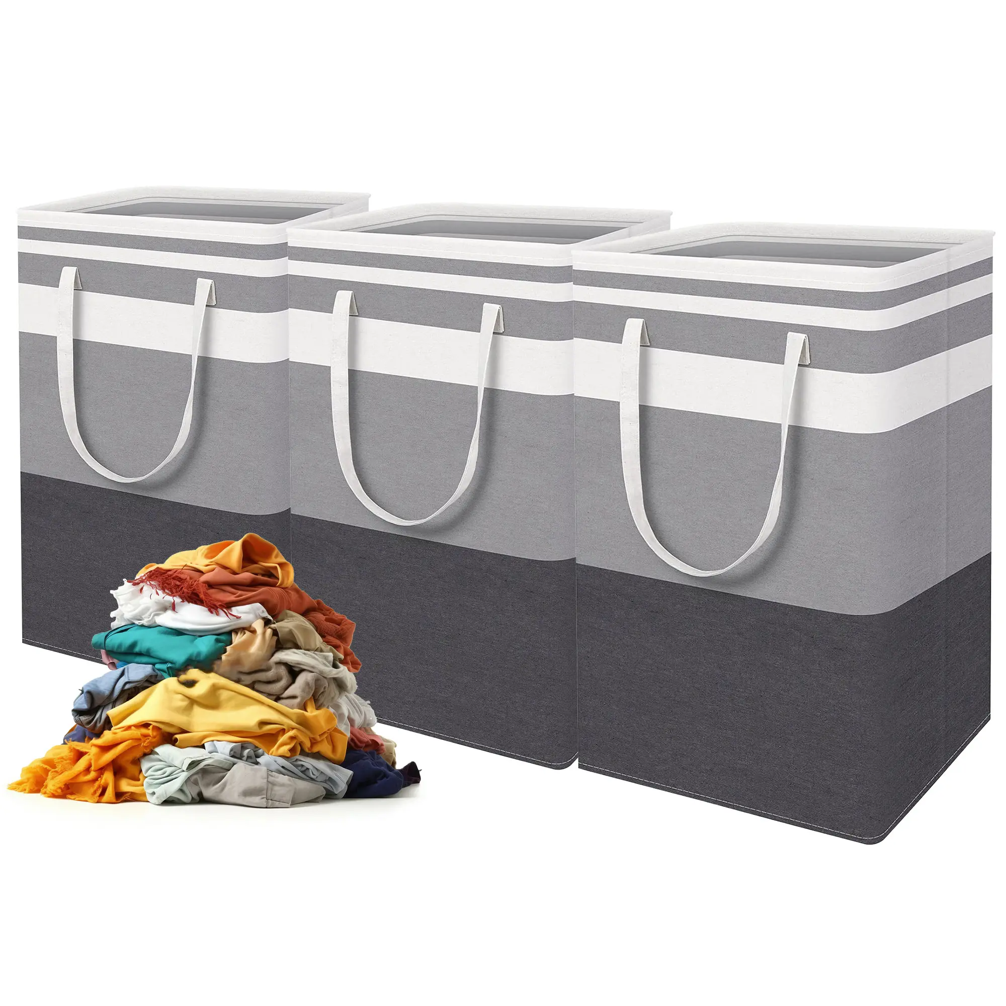 3PCS Large Rectangular 75L Waterproof Freestanding Collapsible Laundry Baskets with Easy-Carry Handles, Minimalist Home Supplies for Apartments, Mother's Day Gift, Apartment Stuff