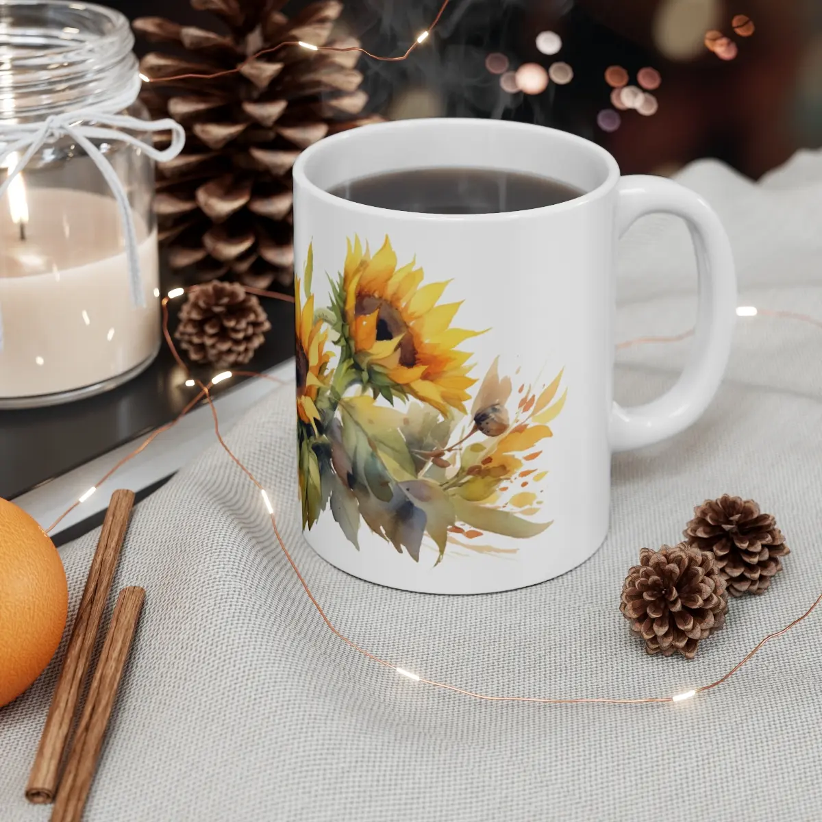 Classic Ceramic Mug 11oz Sunflower Watercolor: Durable, Lead & BPA-Free | Perfect for Coffee, Tea, and Hot Chocolate | High-Quality Sublimation Printing