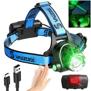 Super Bright Green LED Zoomable Headlamp, Rechargeable Sensor Headlight Flashlight, 3 Lighting Mode, 90° Adjustable Focus Head Lights For Forehead, Suitable For Camping, Teaching, Searching, Hunting, Night Riding, Caving, Fishing, Ect