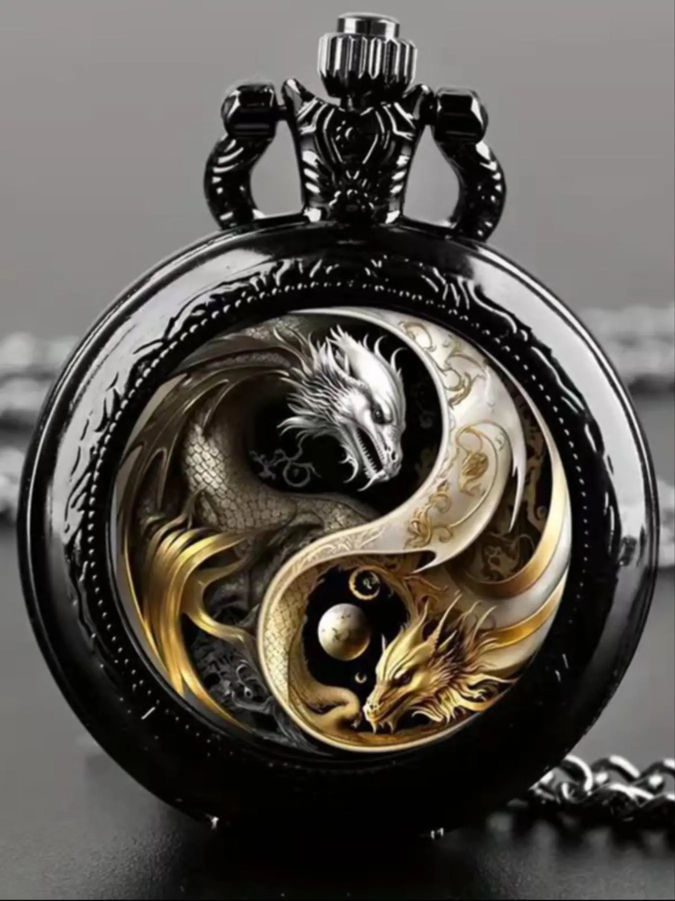 Men's Dragon Pattern Analog Quartz Pocket Watch, Stylish Watch, Fashionable Watches, Fashionable Pocket Watch for Party, Daily Clothing Decor, Trendy All-match & Exquisite Jewelry for Birthday Gift