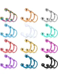 36PCS 16G Horseshoe Nose Septum Rings Stainless Steel Circular Barbells Cartilage Tragus Helix Hoop Eyebrow Lip Horseshoe Piercings Body Jewelry for Women Men 6mm-12mm(8-12mm)