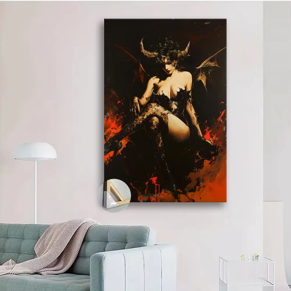 1pc Wooden Framed Gothic Witchcraft Canvas Poster - Lilith, Goddess of Hell poster for Living Room, Bedroom, Kitchen, and Office Decor