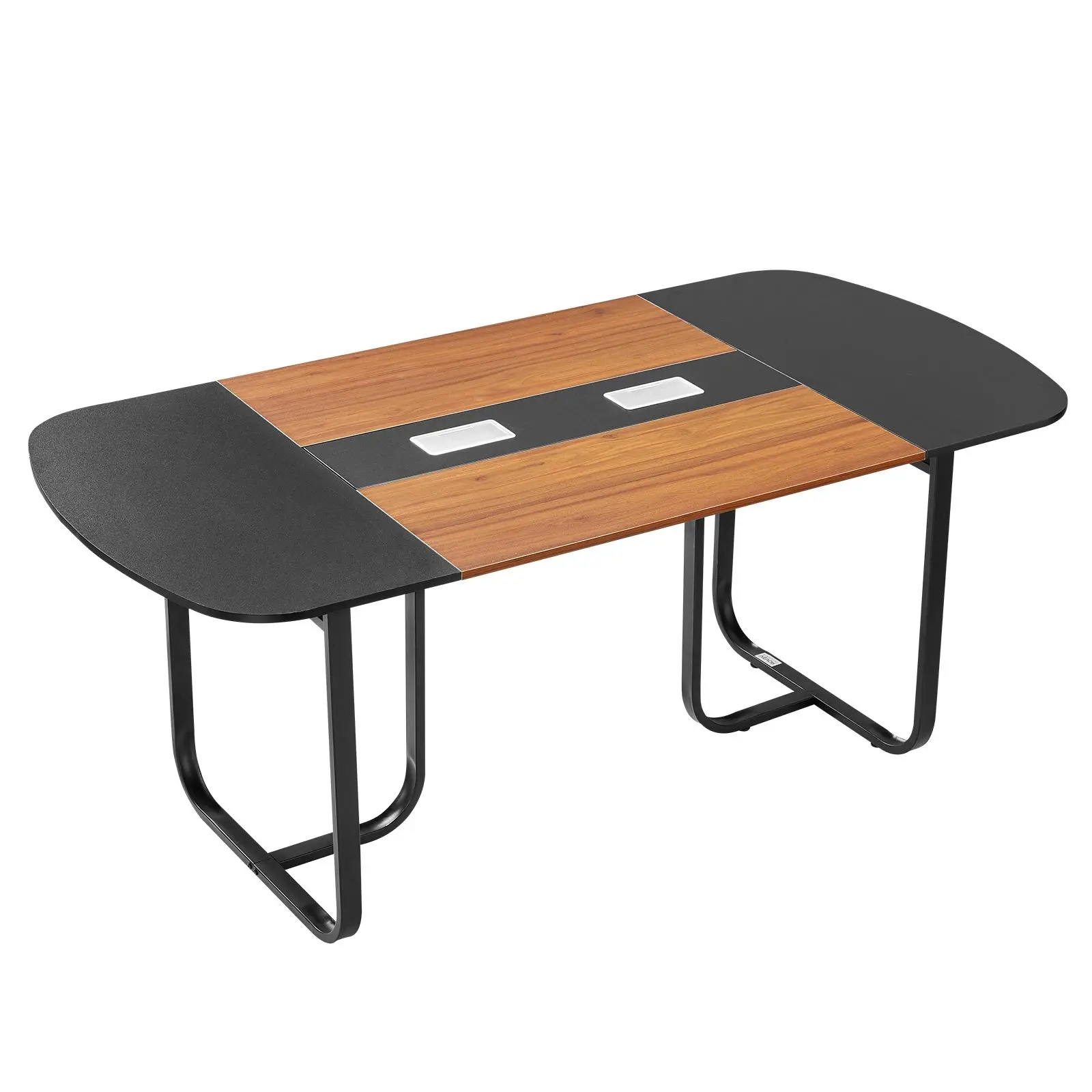 【SummerFinds】VEVOR Conference Table, 6 ft Oval Office Meeting Table for 6-8 Person, Modern Seminar Desk with Metal Legs, Large Meeting Desk for Office, Boardroom, Conference Room, Easy Assembly, Black & Brown