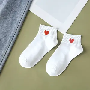 5 pairs of cute heart-shaped low cut socks made of pure white cotton,  breathable and sweat absorbing Womenswear Women