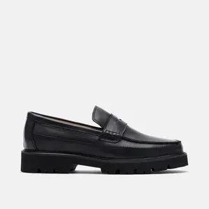 Adler Black Pebble Leather Lug Penny Loafers