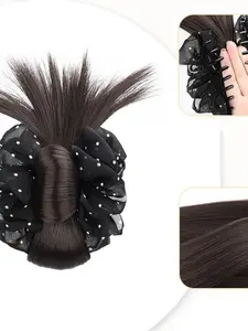 Elegant Low Messy Bun Claw Clip & Scrunchie, Natural Fluffy Chignon Hairpiece, Hair Accessories, Curly Hair Accessories