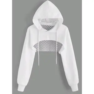 Women's Street Sport Drop Shoulder Drawstring Hollow Out Super Crop Sports Hoodie, Casual Athletic Top Without Cami