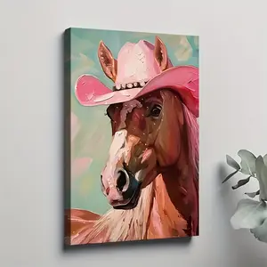 1 Piece Western Cowboy Hat and Horse Wall Art - Solid Wood Framed Decorative Painting, Suitable for Wall Decoration, Modern Cowboy Theme, Ideal for Home Decor, Bedroom, Bathroom - Western Style Artwork