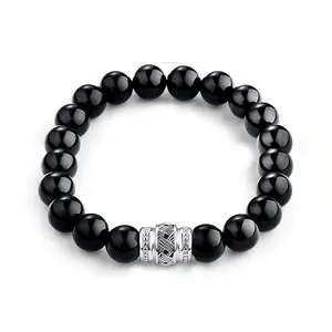 FANCIME Mens Identify Spiritual Beads Mens Sterling Silver Bracelet