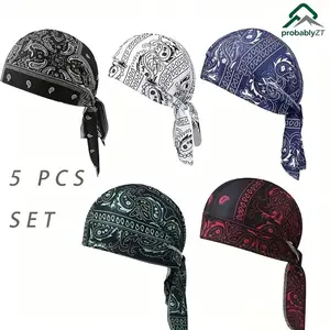 2/3/5 PCS Paisley Bandana Durags Set, Adjustable Tie Back Head Wrap, Unisex Breathable Quick Dry Sweat Wicking Skull Cap, Biker Pirate Hat Helmet Liner for Sports Outdoor Cycling Running Casual Daily Wear fathersdaygift  Outdoor sun protection