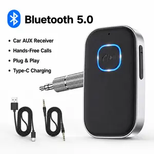 Bluetooth Receiver for Car, Noise Cancelling 3.5mm AUX Bluetooth Car Adapter, Wireless Audio Receiver for Home Stereo/Wired Headphones, Hands-Free Call, 16H Battery Life fathersdaygift