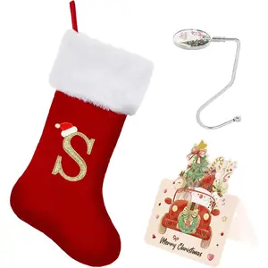 Personalized Monogram Christmas Stocking, 20 Inches Family Initial Xmas Stockings, Super Soft White Plush Cuff with Deluxe Red Velvet Body and Gold Letter(S)
