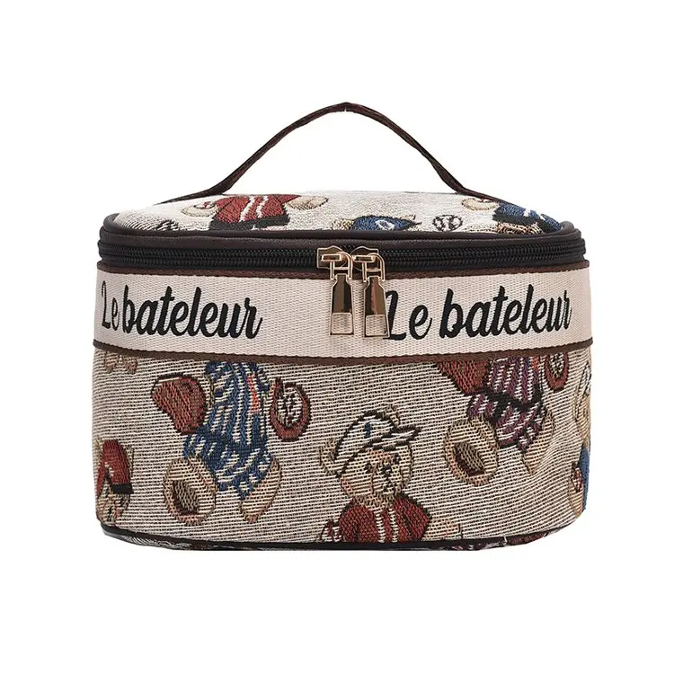 Multi-Function Jacquard Cloth Beauty Bag with Zip Closure - Travel Makeup Organizer for Daily & Travel Use