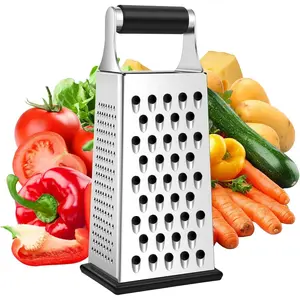 Supercenter Cheese Grater, Size 4-Sided Stainless Steel Box Grater, Food Shredder for Cheese, Parmesan, Vegetable, Dishwasher Safe, Black