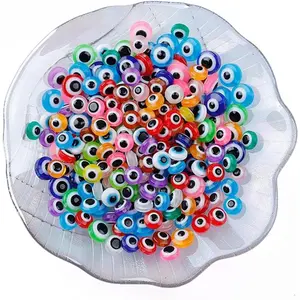 200 count Flat Round Evil Eye Beads Handmade  Lampwork Beads 8mm Charms Spacer Beads for Bracelets Necklace  Craft Making(Mix Colors)