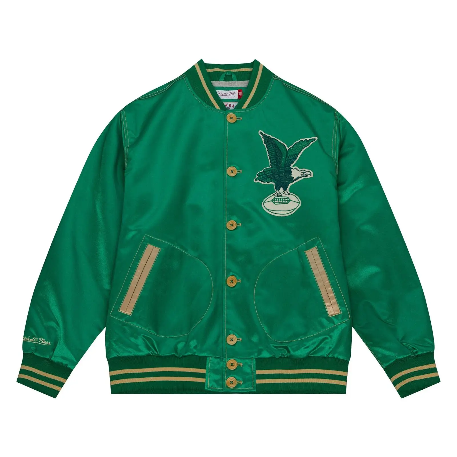 Philadelphia Eagles 1938 Kelly Green Authentic Satin Full-Button Jacket NFL Throwback Outerwear Vintage Fan Gear Mitchell & Ness