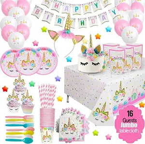 Unicorn Birthday Supplies With Headband, tableware, balloons and more Disposable Knives Plates Set Banner Topper Cloth Napkin Ornaments Decor Cups