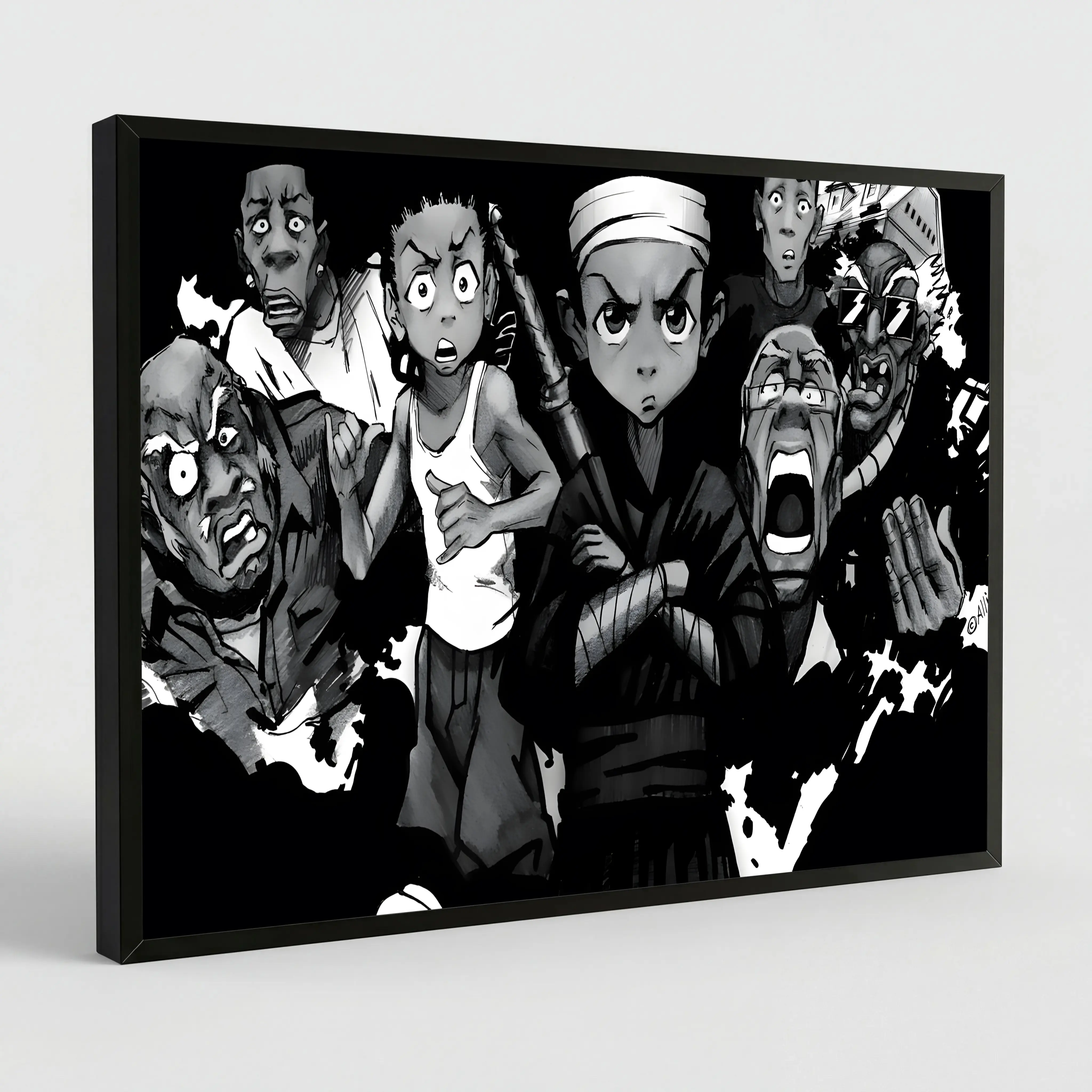 TRsdqW Anime Poster The Boondocks Adult Animated Comedy Vintage Canvas Wall Art, Black Cartoon Wrapped Canvas Decor Painting Canvas Wall Art