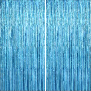 2 Pack Party Decorations Blue Streamers Fringe Backdrop Ocean Themed Decorations Foil Curtain Backdrop Blue Birthday Baby Shower Bachelorette Christmas Party Decor Supplies