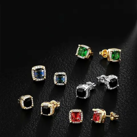 5 Pairs of ICED CHICS Hip-Hop Stud Earrings Set, Four-Prong Street Dance Casual Style for Men and Women, Versatile Accessories, Perfect for Parties, Dates and Gifting, Studs Jewelry