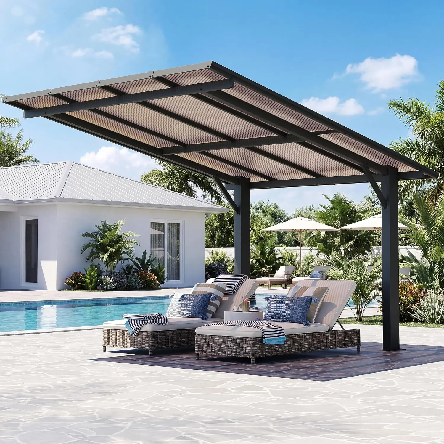 Aoxun 8'x10' Gazebo, Freestanding Pergola with Roof, Heavy Duty Outdoor Pergolas for Patios, Hard Top Metal Wall-Mounted Pergola, 4.72" Thick Support Posts Carport Shelter for Patio, Backyard