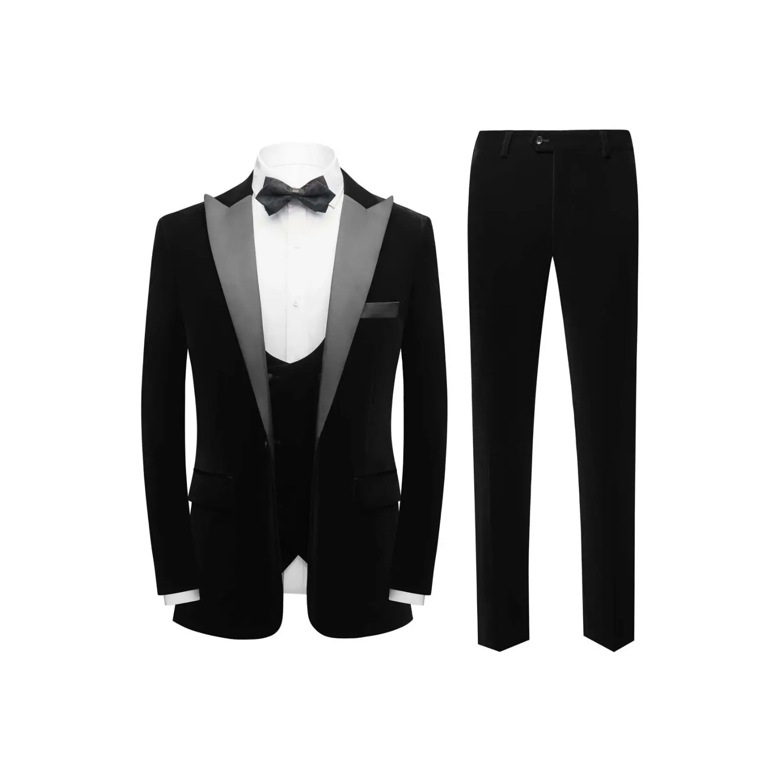Men's Solid Color Corduroy Three-piece Suit with Peak Lapel, Suitable for Occasions Such As Balls, Weddings, and Parties. Includes Suit Jacket, Vest, and Trousers. Slim Fit.