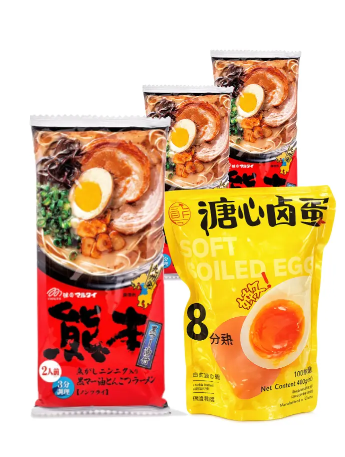 SUREALBOX Marutai Ramen Box | Kumamoto Black Garlic Oil Japanese Tonkotsu Flavor Ramen 3 packs (6 servings) with 10 ramen eggs